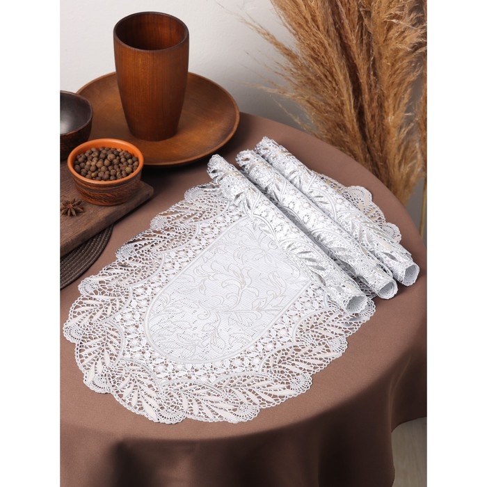 Салфетки сервировочные на стол Доляна &laquo;Подсолнухи&raquo;, 46&times;30 см, 4 шт, ПВХ, цвет серебряный