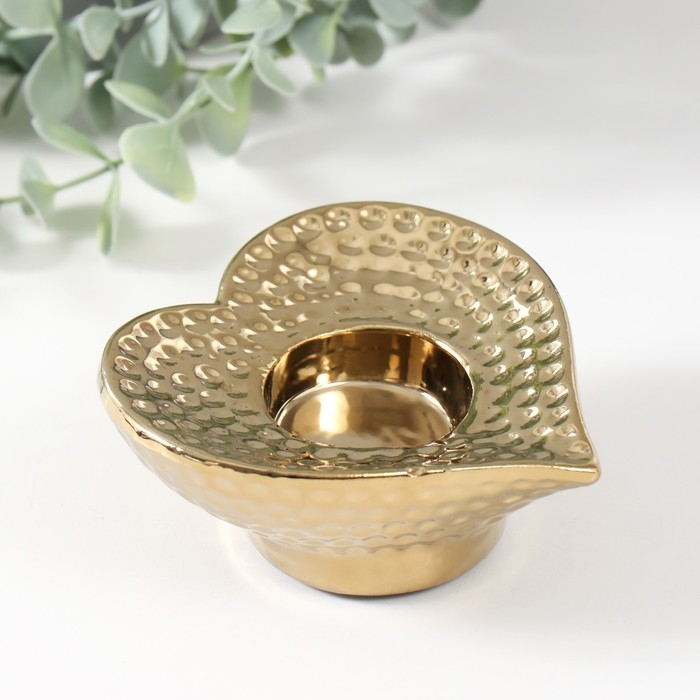 Подсвечник керамика на 1 свечу "Сердце" d=4 см золото 10,2х10,2х4,3 см