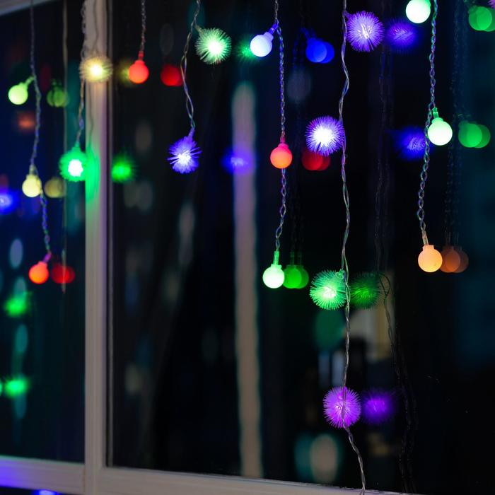 Гирлянда &laquo;Бахрома&raquo; 1.8 &times; 0.5 м с насадками &laquo;Шарики и ёжики&raquo;, IP20, прозрачная нить, 48 LED, свечение мульти (RG/RB), мигание, 220 В