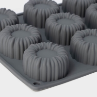 Форма для выпечки и муссовых десертов KONFINETTA &laquo;Шарлотт&raquo;, силикон, 27,5&times;17,5&times;2,5 см, 12 ячеек (5&times;2,5 см), цвет серый