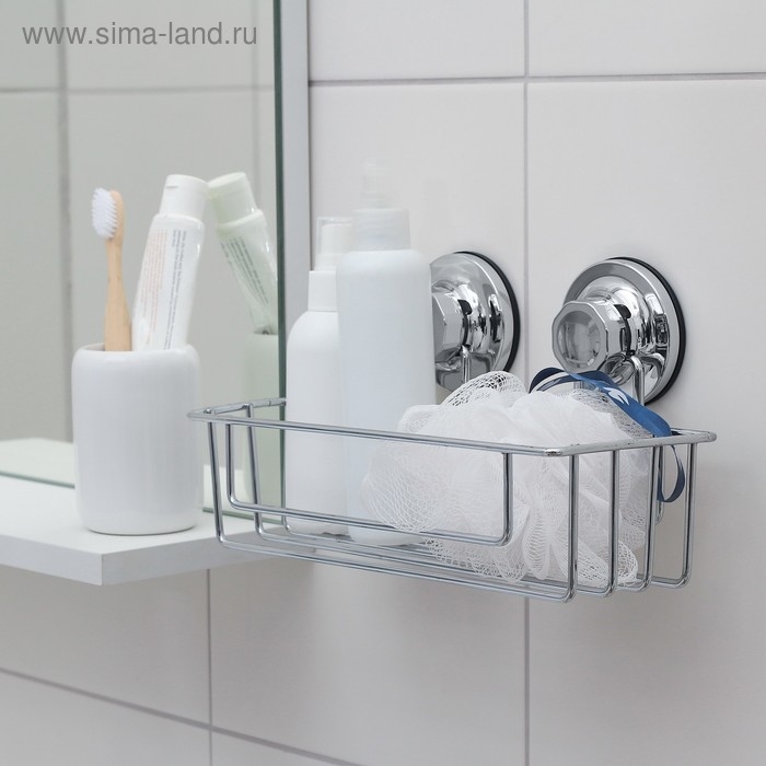 Полка для аксессуаров на вакуумных присосках Accoona, A11473, 25&times;10&times;9,5 см, цвет хром