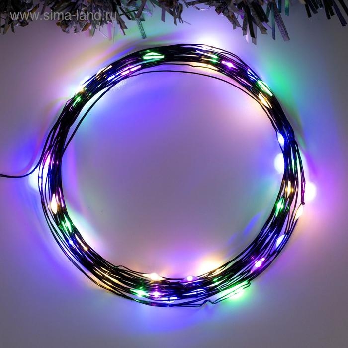 Гирлянда &laquo;Нить&raquo; 5 м роса, IP20, чёрная нить, 50 LED, 2 режима, батарейки AAх3 (не в комплекте), свечение мульти