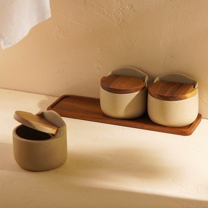 Набор банок керамических для сыпучих продуктов на подставке SL Home &laquo;Стоун форест&raquo;, 4 предмета: 3 банки 350 мл, подставка 34&times;10 см