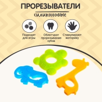 Набор прорезывателей для зубов &laquo;Зверята&raquo;, с держателем, пластиковая цепочка, в контейнере, 3 шт.