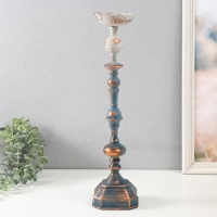 Подсвечник металл на 1 свечу "Моника" состаренный сине-серебристый 11х11х46,5 см