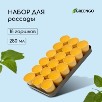 Набор для рассады: стаканы по 250 мл (18 шт.), поддон 40 &times; 20 см, цвет МИКС, Greengo