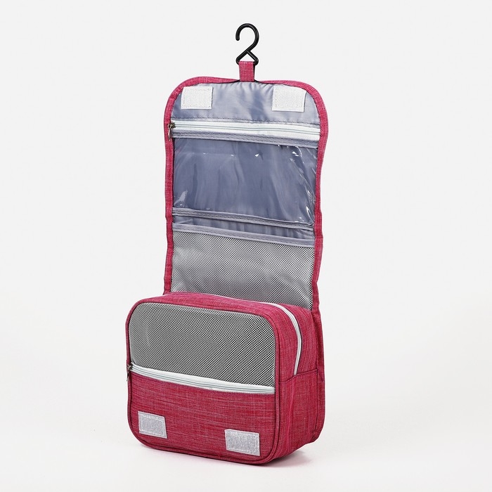 Косметичка-несессер на липучках, с крючком, цвет розовый