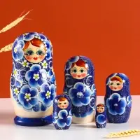 Матрёшка дерево &laquo;Марина&raquo;, гжель, 5-кукольная, 19 см