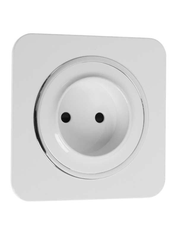 Розетка одноместная, серия "Circular", 10 А, скрытая, без з/к, белая, серебристая рамка