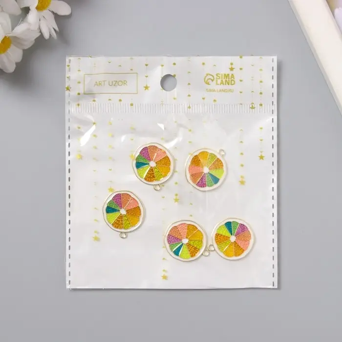 Декор для творчества металл, эмаль "Грейпфрут" 2х2,2 см