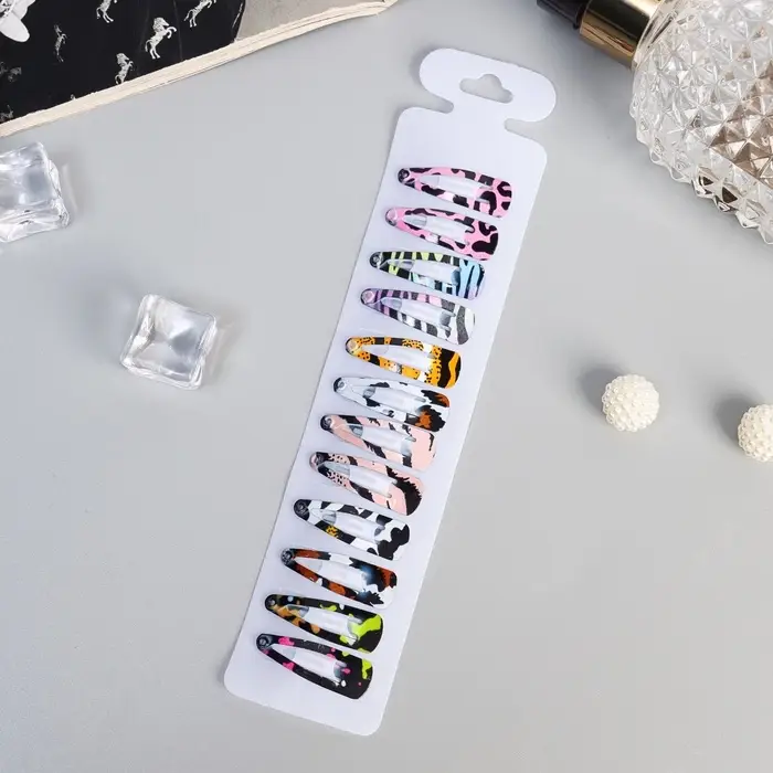 Невидимка для волос &laquo;Камилла&raquo;, набор 12 шт., принт пятна, 3 см, МИКС