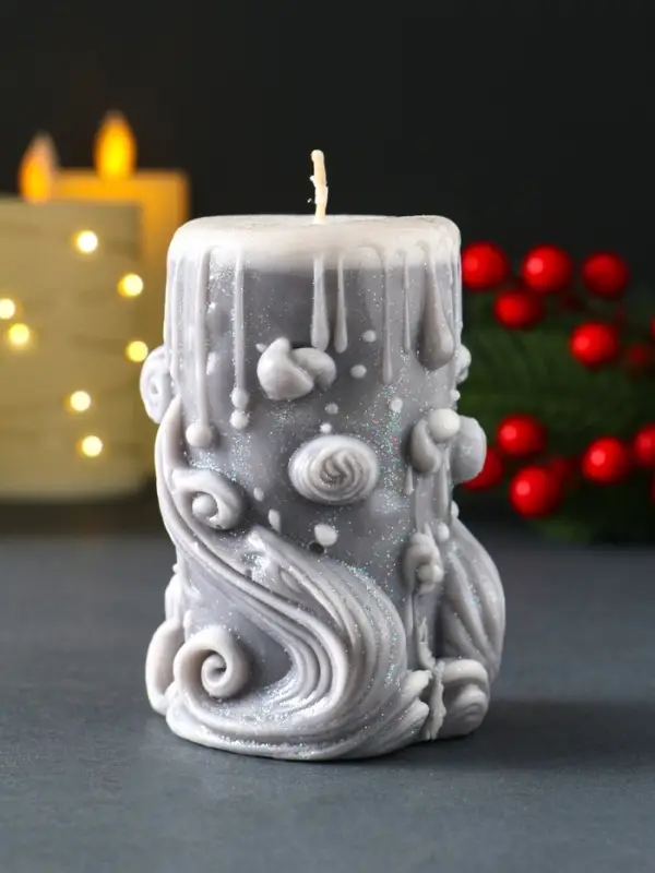 Свеча новогодняя столбик "Волшебство" серый