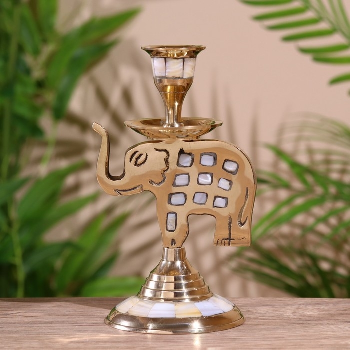Подсвечник "Слон" латунь, перламутр 9х9х15 см