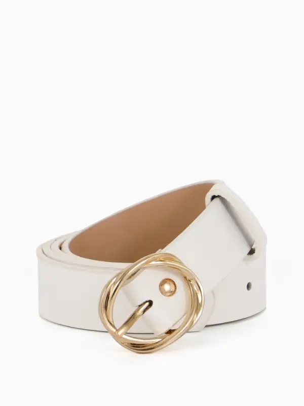 Ремень жен 05-01-01-01, Июнь2510, 2,9*0,3*110 см, без винта, пряж золото, 1 прокол, белый