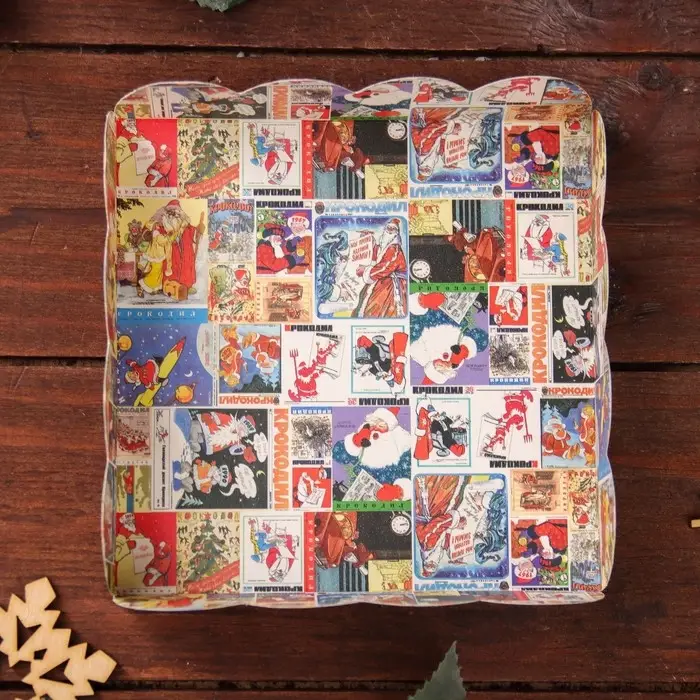 Коробка для печенья, кондитерская новогодняя упаковка, &laquo;Новогодняя афиша&raquo;, 12&times;12&times;3 см