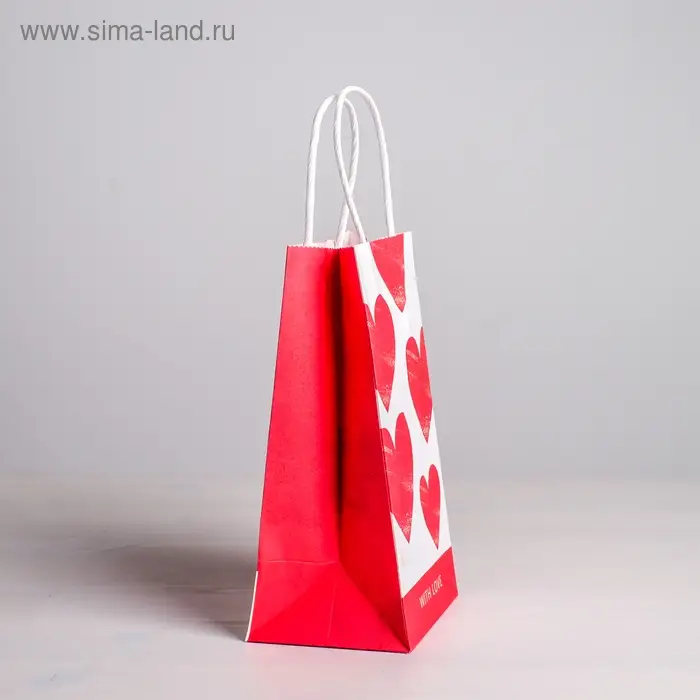Пакет подарочный крафт, упаковка, With LOVE, 12 х 21 х 9 см