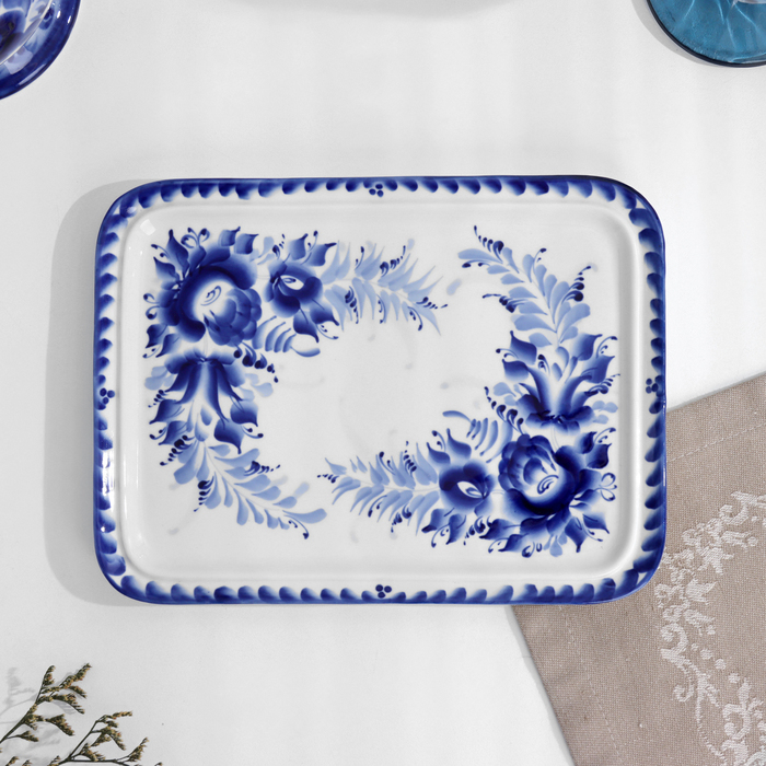 Поднос &laquo;Цветочный&raquo;, 23х17х2 см, гжель