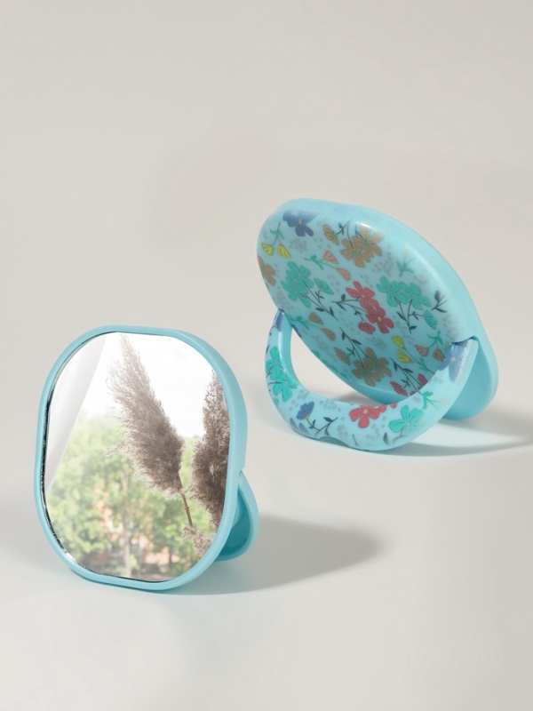 Зеркало карманное &laquo;Узор&raquo;, с подставкой, 8 &times; 8 см, цвет голубой