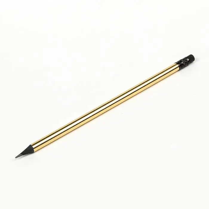 Карандаш чернографитный с ластиком, твёрдость НВ, корпус круглый, заточенный, золотистый