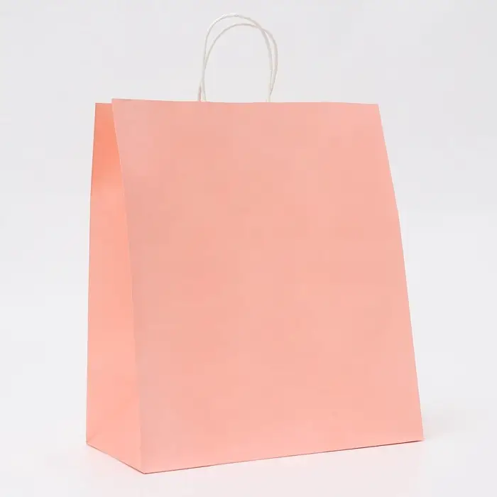 Пакет крафт нежно - розовый, круглая ручка, 32&times;19.5&times;37 см, 120 г