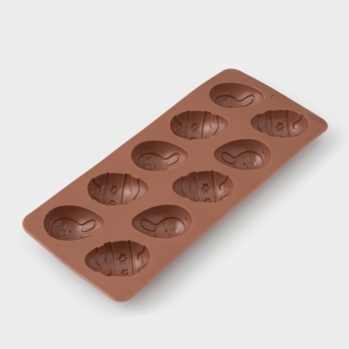 Форма для шоколада Доляна &laquo;Пасха&raquo;, силикон, 23&times;10&times;1,5 см, 10 ячеек (4,2&times;3 см), коричневая