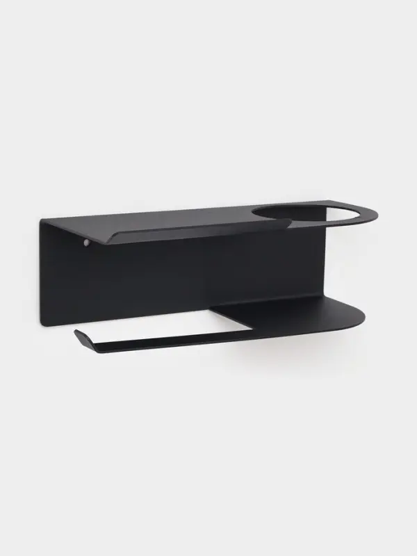 Держатель для туалетной бумаги с полочкой с отверстием для освежителя, цвет черный