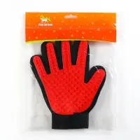 Перчатка-щётка для шерсти, на правую руку, с удлинёнными зубчиками, красная