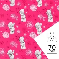 Бумага упаковочная глянцевая &laquo;Цветы&raquo;, розовая, 70х100 см