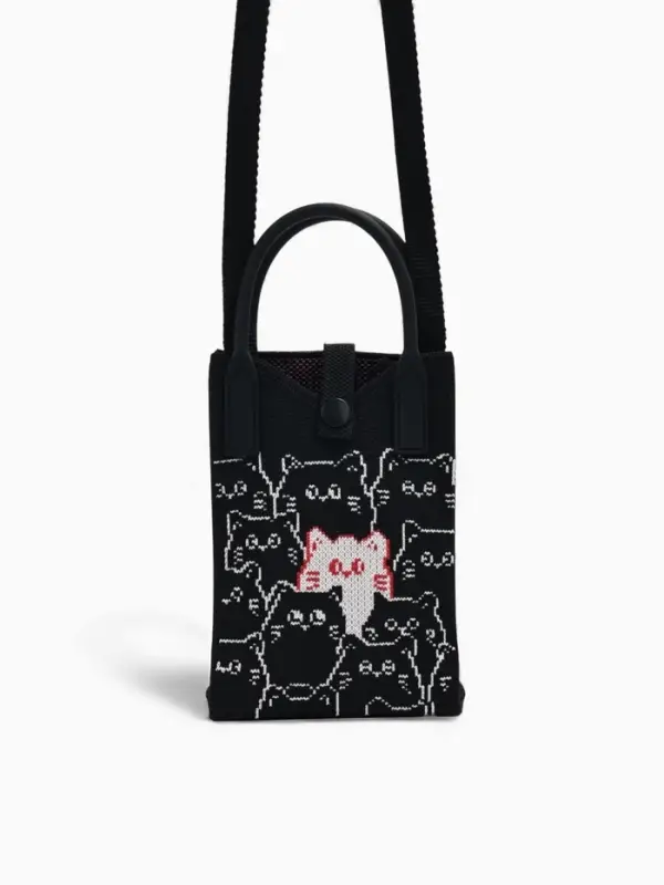 Сумка подр Коты, 12*4*17, отд на кнопке, дл ремень, черный