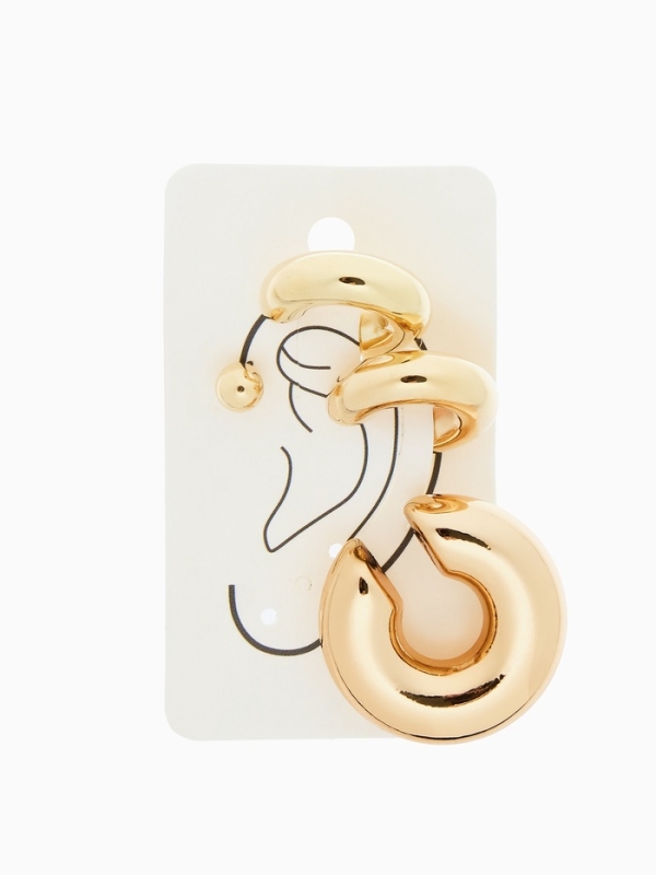 Набор серьги и каффы 4 шт. &laquo;Бублик&raquo; три дуги, цвет золото