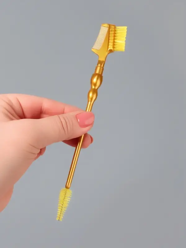 Кисть для макияжа, 2в1, 18.5 см, золотистый