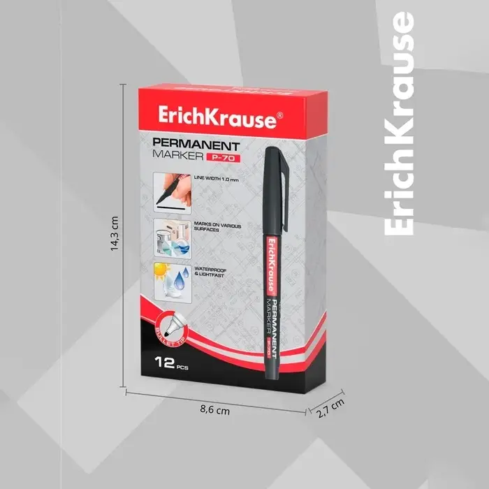 Маркер перманентный ErichKrause P-70, 1.0 мм, для письма на любой поверхности, чёрный