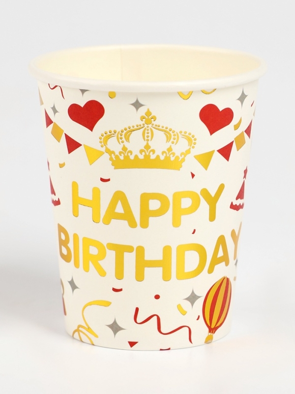 Набор бумажной посуды "С днём рождения", набор 12 шт., цвет белый