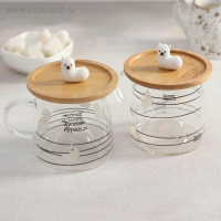 Кружка стеклянная с деревянной крышкой &laquo;Лама&raquo;, 300 мл, рисунок МИКС