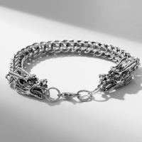 Браслет мужской &laquo;Брутал&raquo; драконы, цвет чернёное серебро, 22 см