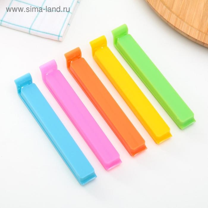 Зажимы для пакетов Доляна &laquo;Лёд&raquo;, 10,5 см, 5 шт, цвет МИКС