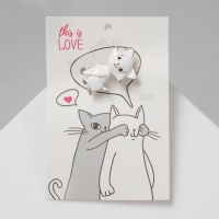 Брошь &laquo;Котенок&raquo; взъерошенный, цвет белый в золоте