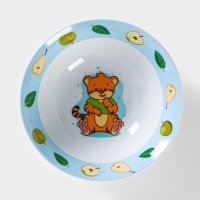 Набор детской посуды из керамики Доляна &laquo;Тигрёнок с грушами&raquo;, 3 предмета: кружка 230 мл, миска 400 мл, тарелка d=18 см, цвет белый