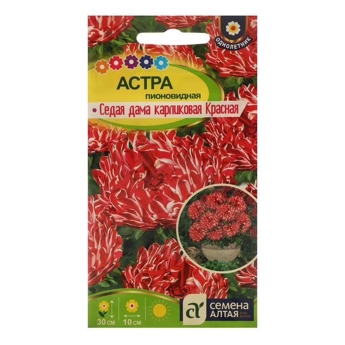 Семена цветов Астра Семена цветов Астра "Седая Дама", красная, карликовая, Сем. Алт, ц/п, 0,1 г