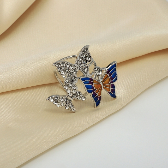 Кольцо для платка &laquo;Бабочки&raquo;, цветное в серебре