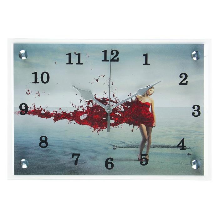 Часы-картина настенные, серия: Люди, "Девушка в красном" 25х35 см