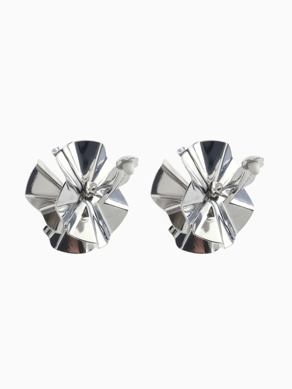 Клипсы &laquo;Тренд&raquo; объёмный цветок, цвет серебро