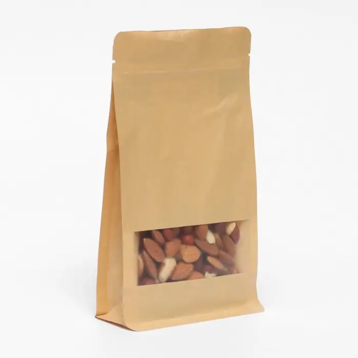 Пакет Zip-lock Крафт с плоским дном, прямоугольное окно, 10 х 20 см