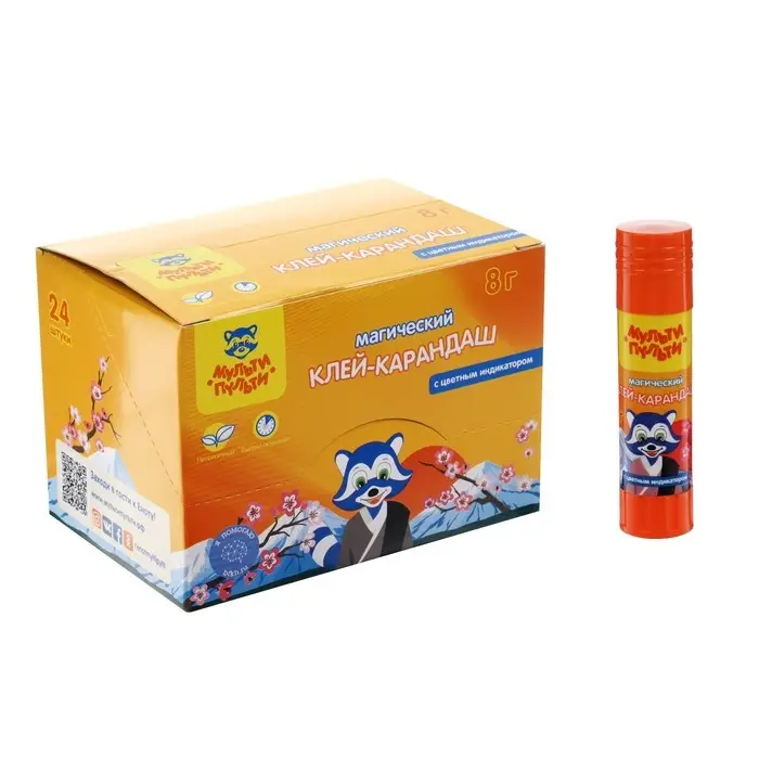 Клей-карандаш PVP 8г Мульти-Пульти "Енот в Японии", с цветным индикатором