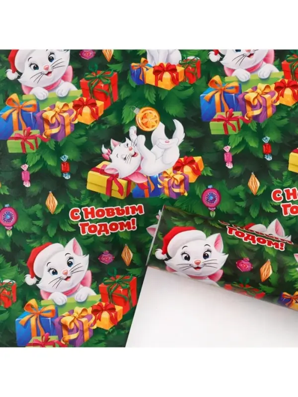 Упаковочная бумага новогодняя, 70 х 100 см, Коты аристократы