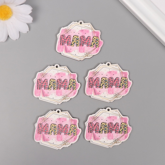 Декор для творчества дерево "Геометрический узор - мама" набор 5 шт 3,8х4,4х0,3 см