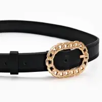 Ремень жен 04-01-01-01, Июнь2503, 2,5*0,3*110 см, без винта, пряж золото, 1 прокол, черный   1090312