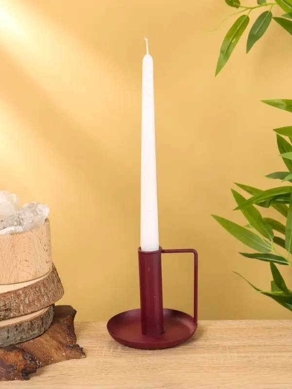 Подсвечник на 1 свечу текстурный с ручкой и блюдцем &laquo;Баклажан&raquo;, 10&times;10&times;9.5 +/- ,5 см