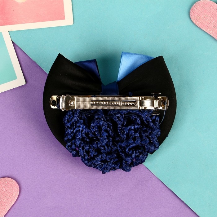 Заколка-автомат для волос "Бантик" с сеточкой для пучка, d-10 см, синий