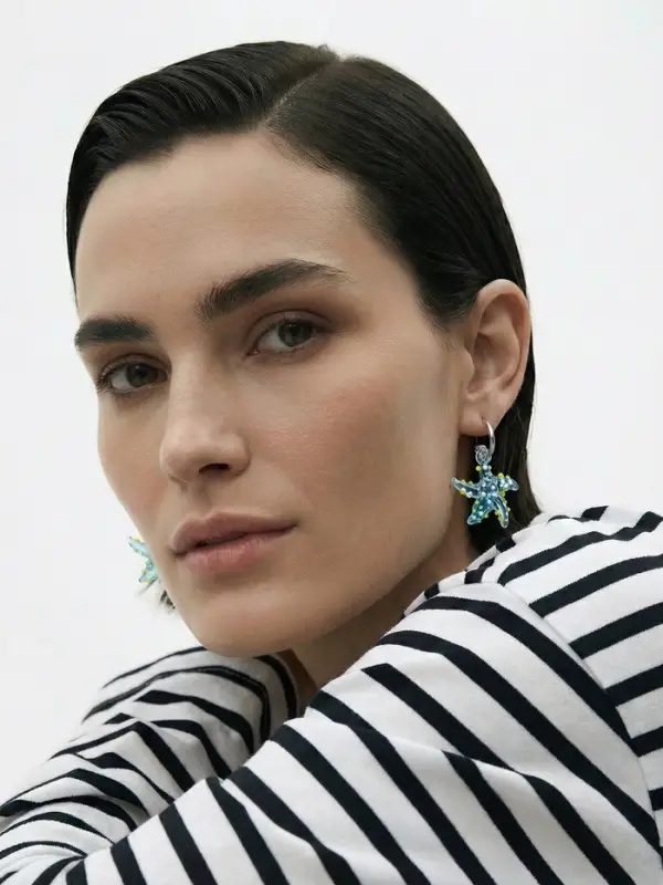 Серьги из стекла "Море", звезда, цвет голубой в серебре